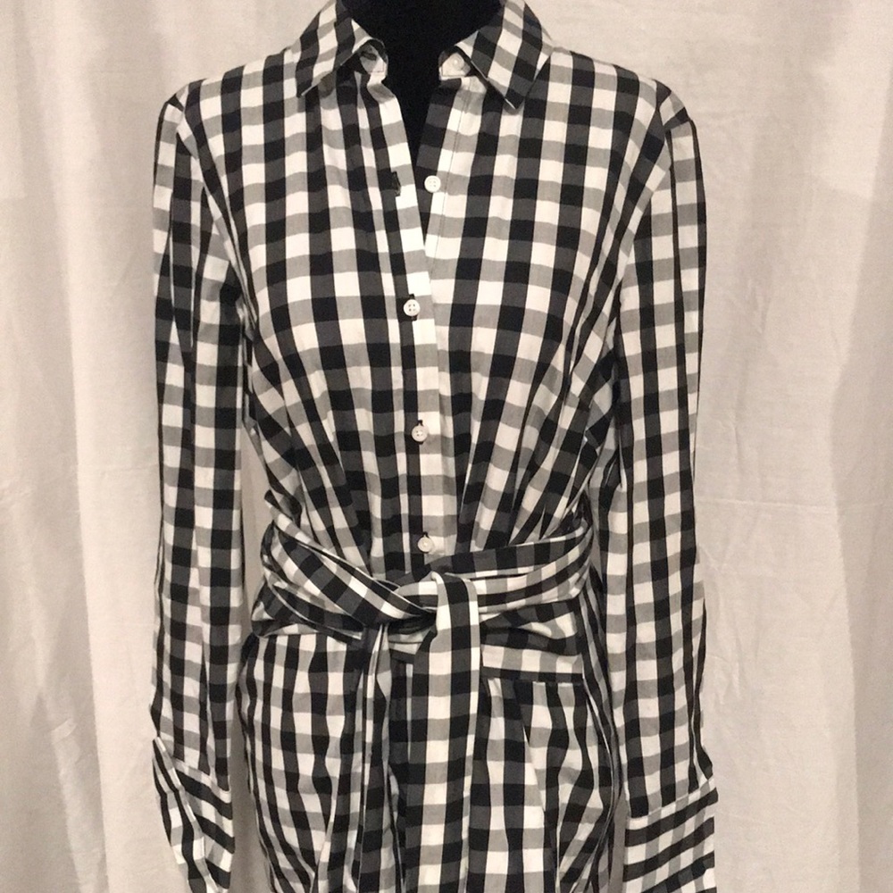 Who What Wear Buffalo Check Wrap Tie Shirt Dress S